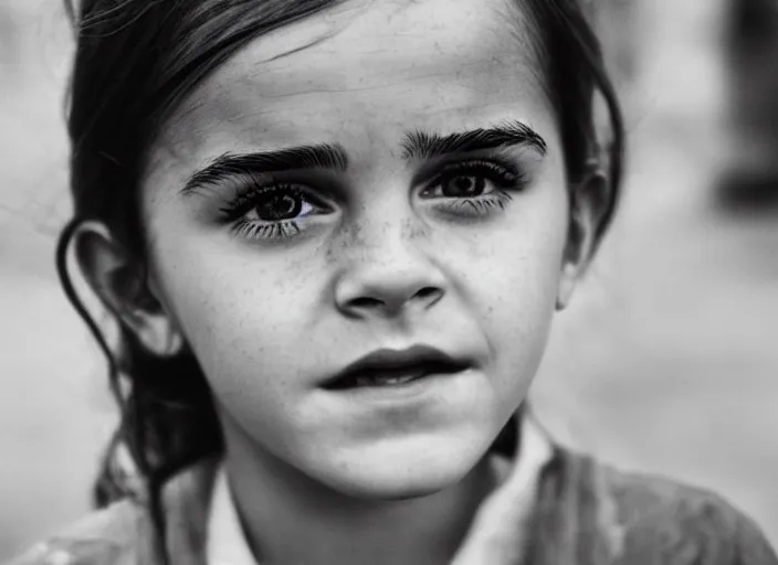 Image similar to professional fine detailed photo portrait of young emma watson from makhachkala, dagestan. kid emma watson in the postsoviet suburbia, iphone photo, instagram, black and white - - cfg _ scale 7