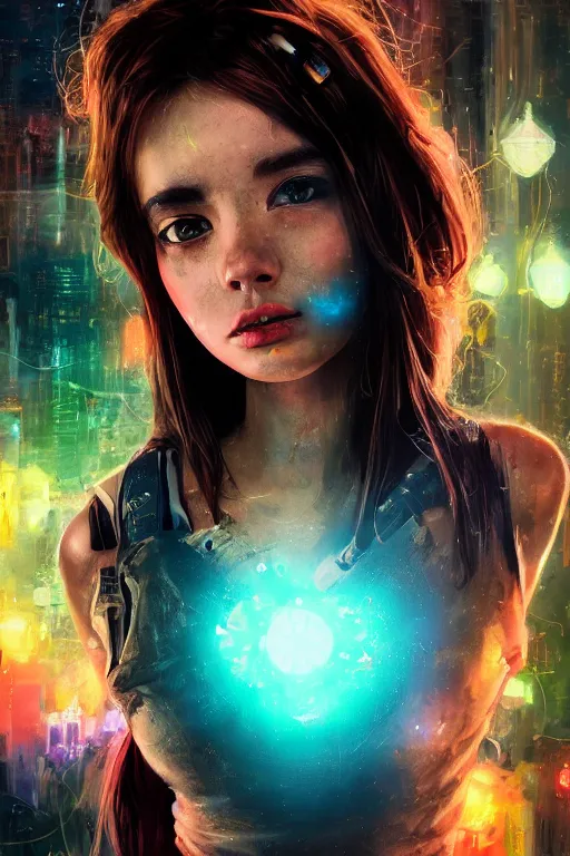 Prompt: portrait girl masterpiece high fashion photography, bokeh, ready player one, scifi robot repair workshop, neon lights, james gurney, katsuhiro otomo, james paick, cinematic lighting, artstation, vibrant nature, anime style, Craig Mullins, Greg Rutkowski, Pete Morbacher, Tuomas Korpi, tekkon kinreet, volumetric light, artstation, , octane render, redshift render, low angle camera by Edgar Maxence and Ross Tran and Michael Whelan, Legends of Runeterra