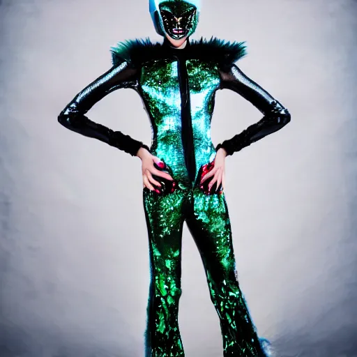 Image similar to davis taylor brown dressed in alien fantasy fashion