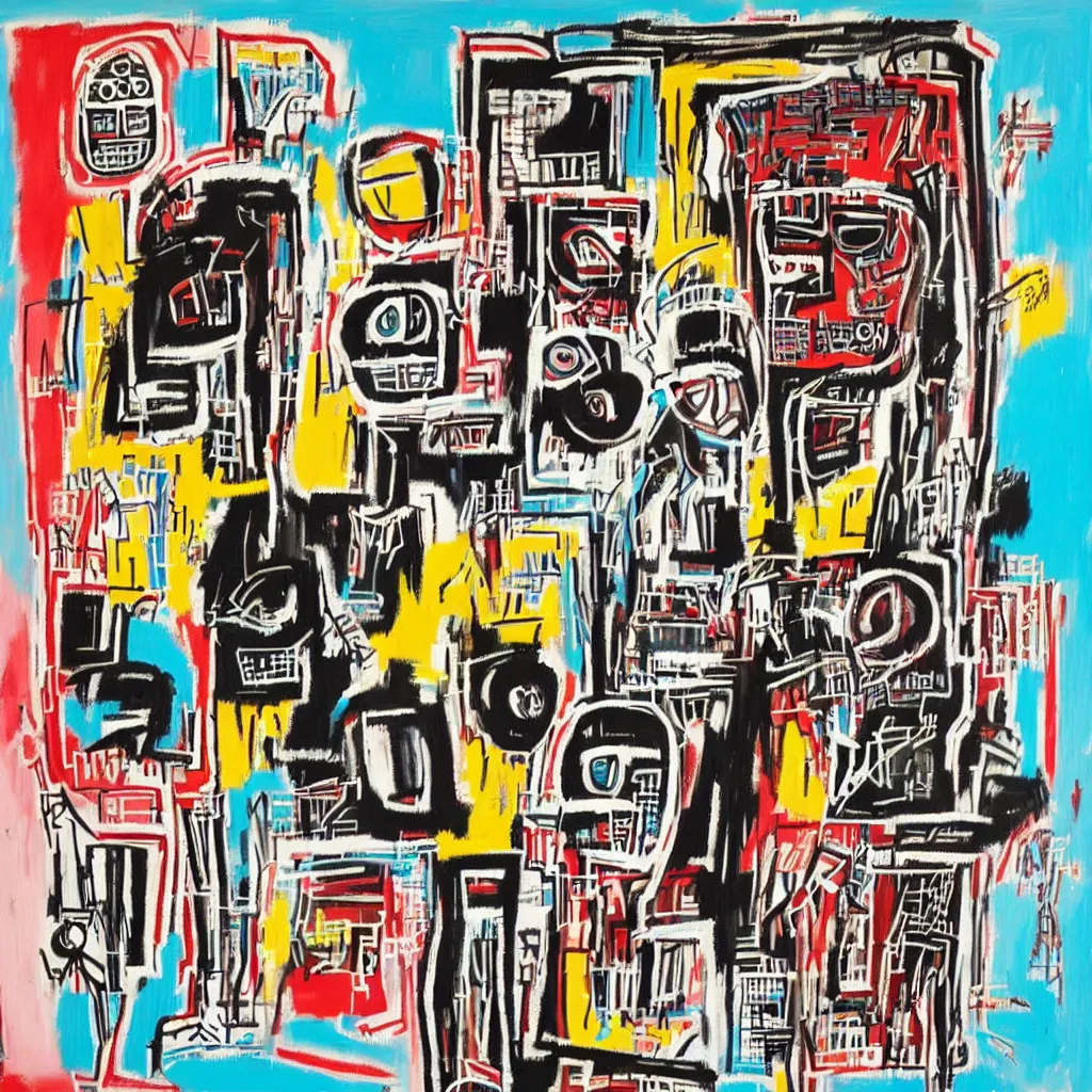 Image similar to robots in the style of jean - michel basquiat