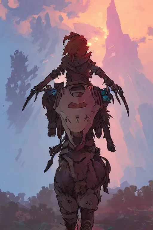 Image similar to combination suit armor aloy horizon forbidden west horizon zero dawn robot ninja mask helmet backpack tribal, art gta 5 comics, official fanart behance hd artstation by jesper ejsing, by rhads, makoto shinkai and lois van baarle, ilya kuvshinov, ossdraws radiating a glowing aura cgi rtx 2 0 2 2