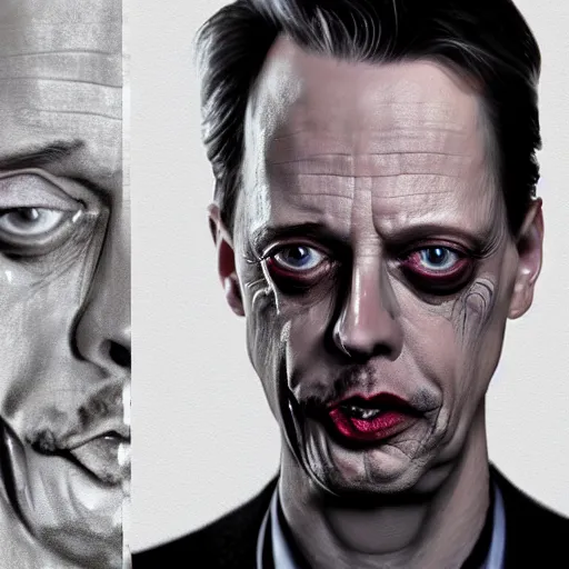 Image similar to hyperrealistic mixed media image of Steve Buscemi as a vampire, stunning 3d render inspired art by István Sándorfi and Greg Rutkowski, perfect facial symmetry, realistic, highly detailed attributes and atmosphere, dim volumetric cinematic lighting, 8k octane extremely hyper-detailed render, post-processing, masterpiece,