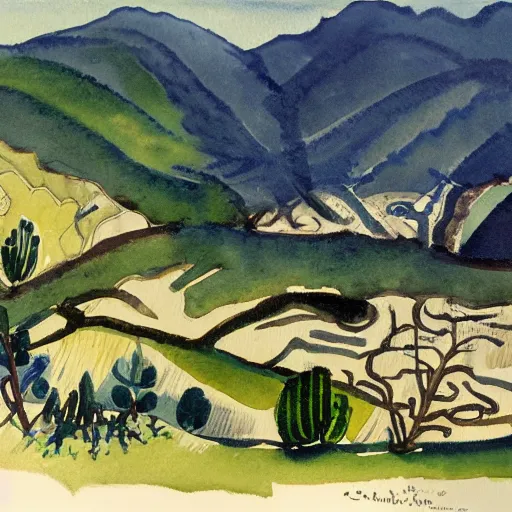 Prompt: watercolor of chuncheon by charles e. burchfield