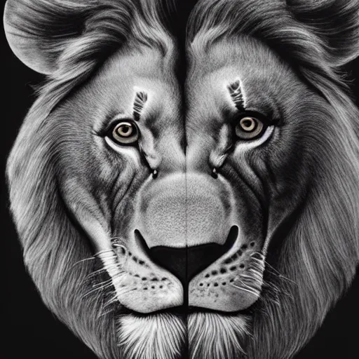 Image similar to merrick garland morphing into a lion portrait, intricate, highly detailed, concept art, smooth, sharp focus, illustration, medium shot, mid - shot