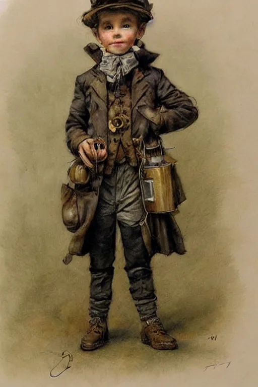 Image similar to (((((portrait of boy dressed as steampunk inventor explorer costume . muted colors.))))) by Jean-Baptiste Monge !!!!!!!!!!!!!!!!!!!!!!!!!!!