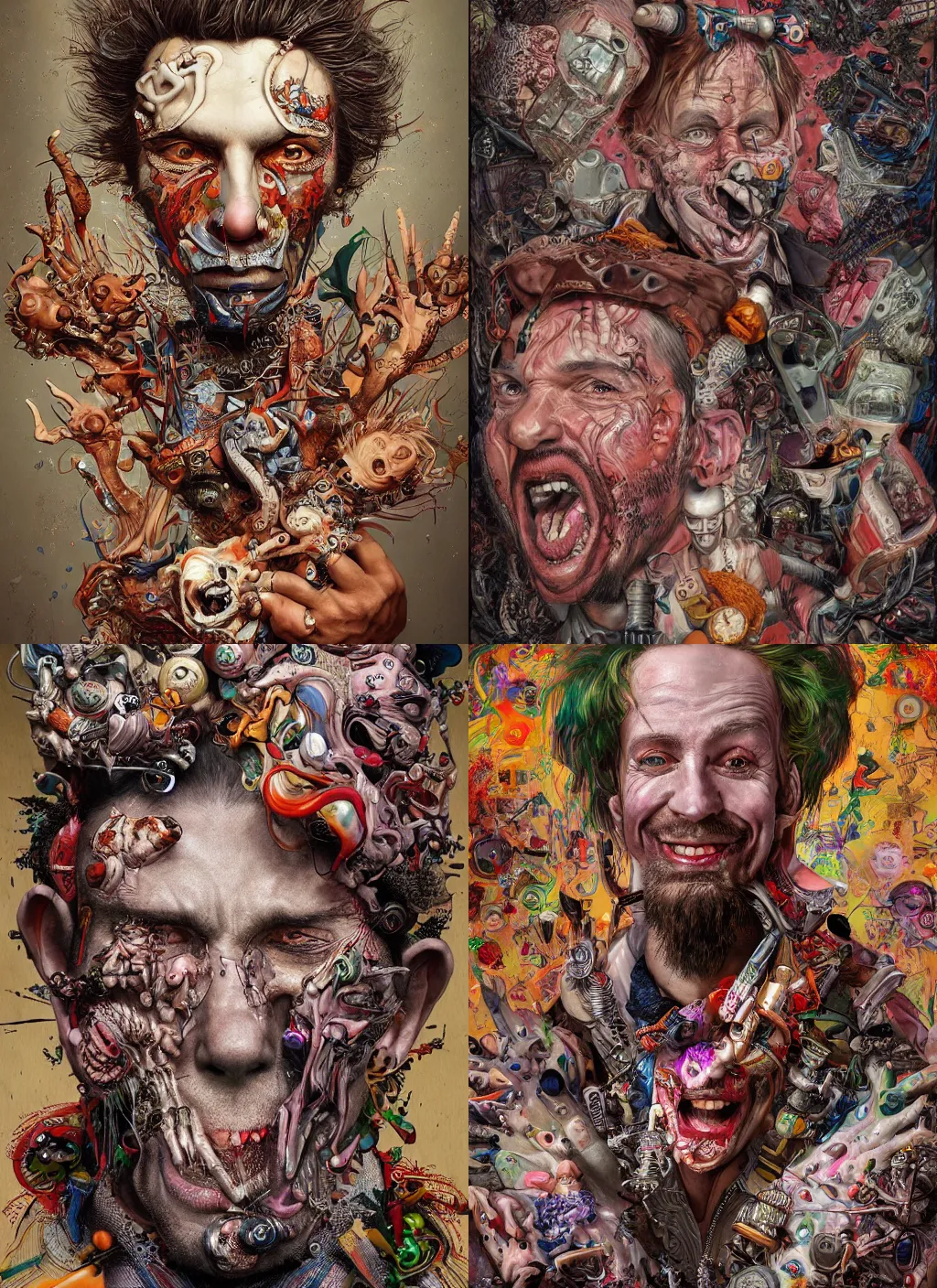 Prompt: portrait of a crazy man, in the style of edouard benedictus and e. a. seguy, beautiful, bizarre, hyper detailed, vivid and vibrant, 8 k, award winning, trending on artstation,