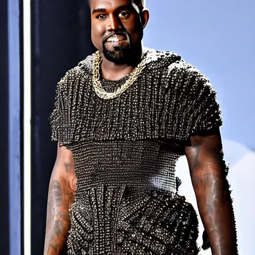prompthunt: kanye west wearing a suit made of grass, full body photograph  on runway