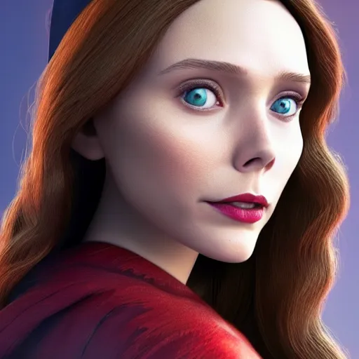 Prompt: [ pixar illustration ]!!!!! of elizabeth olsen [ cast as the scarlet witch ], in the style of elastigirl, trending on zbrush, award winning, unreal engine 5, sharp, intricate, detailed, artstation 3 d, zbrush 3 d render, unreal engine 3 d render, portrait!!, 4 k quality