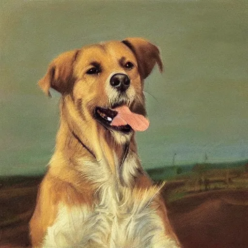 Prompt: “a person by a dog oil panting”