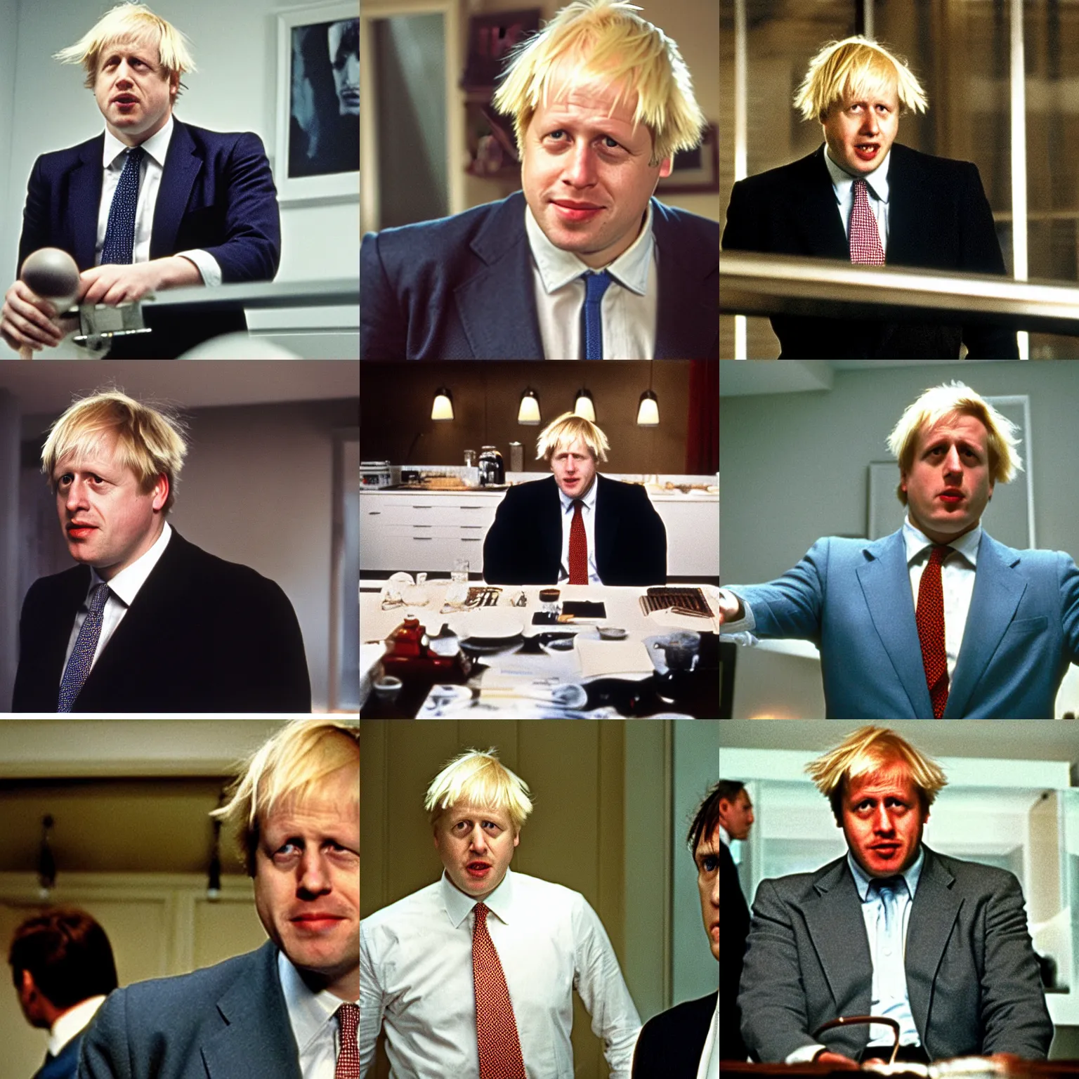 Prompt: boris johnson in american psycho movie