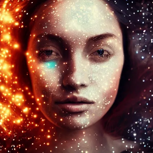 Image similar to woman portrait made out of galaxies floating in space, highly detailed, beautiful, realistic, comic book art, octane render