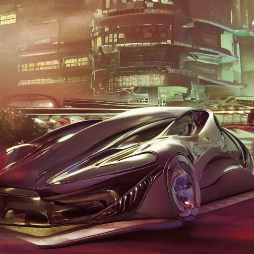 Image similar to car : motherboard forms designed by zaha hadid sci-fi futuristic ultra realistic photography, keyshot render, octane render, unreal engine 5 render, high oiled liquid glossy specularity reflections, ultra detailed, golden hour 4k, 8k, 16k in the style ofblade runner 2049 Cyberpunk 2077 ghost in the shell thor 2 marvel film : tilt shift: sharp focus