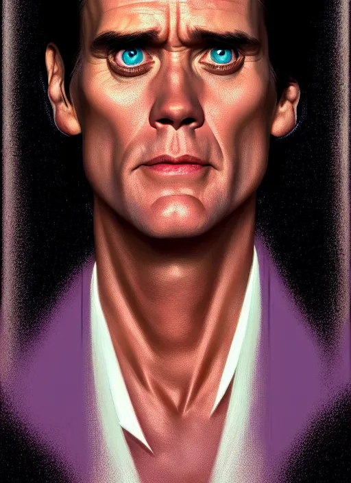 Image similar to symmetry!! portrait of ace ventura jim carrey, chemisty, sci - fi, glowing lights!! intricate, elegant, highly detailed, digital painting, artstation, concept art, smooth, sharp focus, illustration, art by artgerm and greg rutkowski and alphonse mucha, 8 k