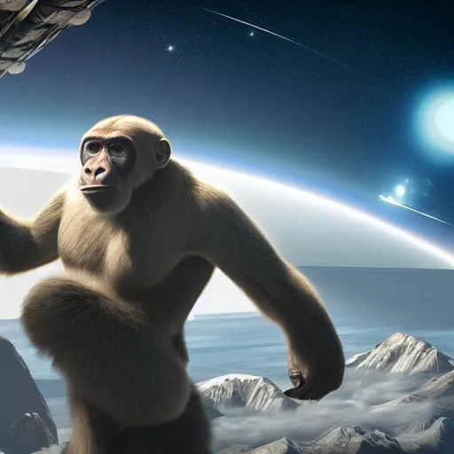 Prompt: ape in space, full body, realistic, ultra detail, 8k, Unreal Engine, Atmospheric