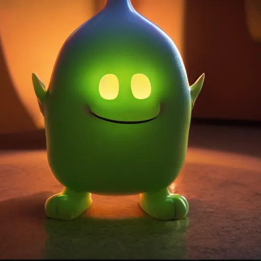 Prompt: single lava lamp, gelatinous cute creature inside, happy, playful, 8 k, even lighting, octane render by pixar