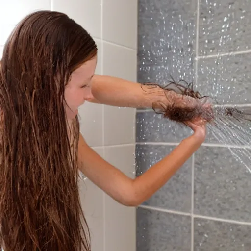 Prompt: hair stuck to the shower wall