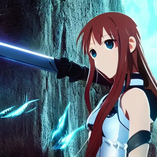 Image similar to “asuna discovering a giant monolith of eyes, Sword art online, 8K, OLED, beautiful lighting”