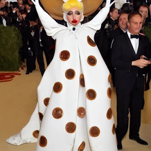Image similar to lady gaga wearing a emmental cheese based dress