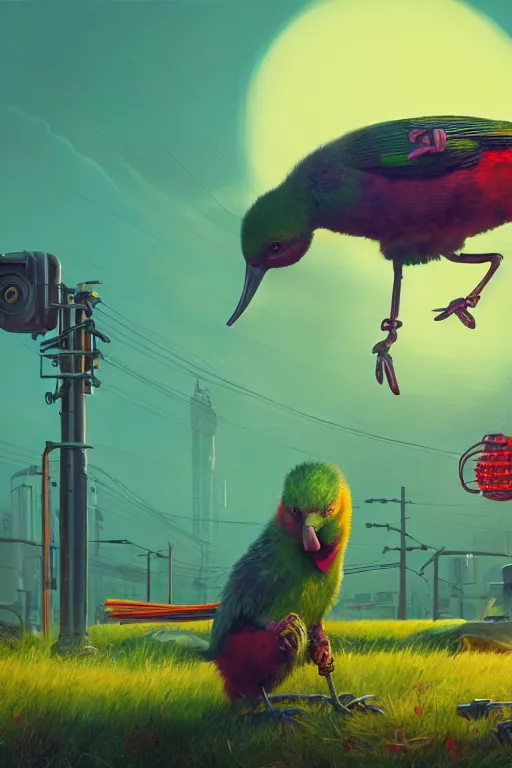 Prompt: kiwi bird cyborg, ultra hd, Painting By Simon Stalenhag, unreal 5, DAZ, hyperrealistic, octane render, dynamic lighting, intricate detail, summer vibrancy, cinematic