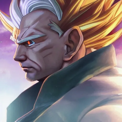 Image similar to vladimir putin became super saiyan, dragon ball style, cinematic lighting, highly detailed, concept art, art by wlop and artgerm and greg rutkowski, masterpiece, trending on artstation, 8 k