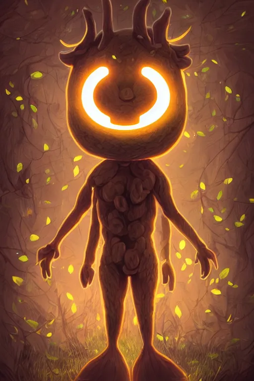 Prompt: a humanoid figure acorn monster with large glowing eyes, highly detailed, digital art, sharp focus, trending on art station, oak leaves, anime art style