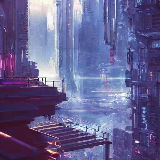 Image similar to alone human facing the desperate call of the void, futuristic cityscape, unreal 5 render, vivid colors, high detail, clear weather, studio ghibli, history painting, digital art, octane render, beautiful composition, trending on artstation, award - winning photograph, masterpiece