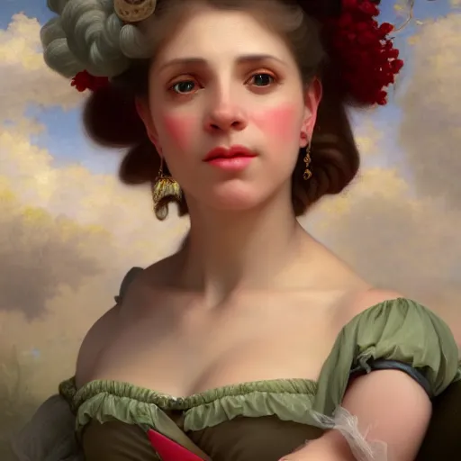 Image similar to A fantasy style portrait painting of Sabrina Lloyd, in the style of François Boucher, Oil Painting, hyperrealistic, render, Regal, Refined, Detailed Digital Art, RPG portrait, Michael Cheval, William-Adolphe Bouguereau, dynamic lighting, Highly Detailed, Cinematic Lighting, Unreal Engine, 8k, HD, octane render