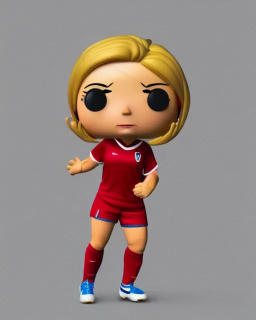 Prompt: full body 3 d render of soccer girl, blond, as a funko pop!, studio lighting, white background, single body, no shadow, blender, trending on artstation, 8 k, highly detailed