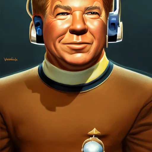 Prompt: young william shatner as captain kirk Funny cartoonish by Gediminas Pranckevicius H 704 and mort drucker Tomasz Alen Kopera, masterpiece, trending on artstation