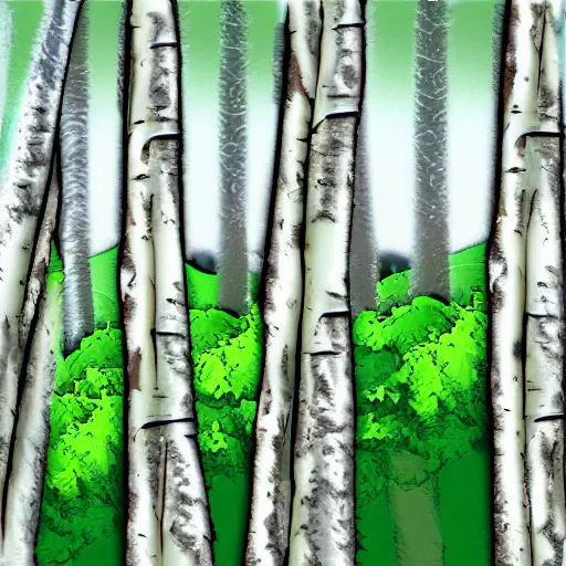 Image similar to Silver birch trees by chunks of bedrock on the side of a hill, digital art, postcard