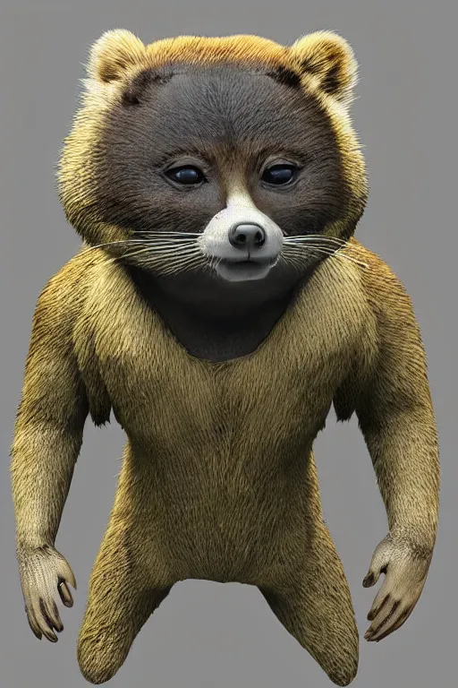 Prompt: a 3 d model of a tanuki suit found in the game files of death stranding