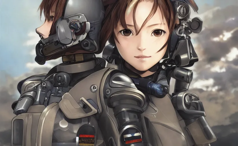 Prompt: pilot girl, cyborg aircraft parts, anime style, military pilot clothing, shoulder eyes, last exile anime, hair down, symmetrical facial features, from arknights, hyper realistic, 4 k, rule of thirds, extreme detail, detailed drawing, trending artstation, realistic lighting, by alphonse mucha, greg rutkowski, backlit