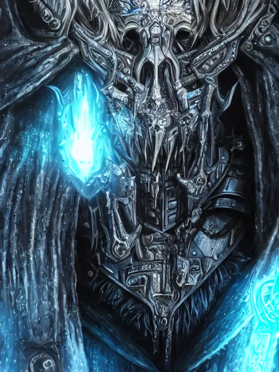 Prompt: portrait art of 8k ultra realistic lich king, cybernetic, full of colour, cinematic lighting, battered, trending on artstation, 4k, hyperrealistic, focused, extreme details,unreal engine 5, cinematic, masterpiece, art by ayami kojima, giger