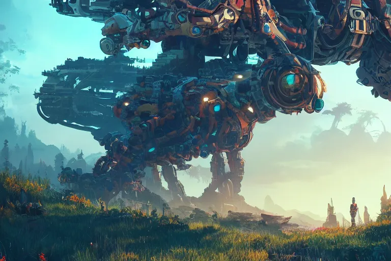 Image similar to watcher machine mecanical creature robot of horizon forbidden west horizon zero dawn radiating a glowing aura global illumination ray tracing hdr fanart arstation by ian pesty and alena aenami artworks in 4 k