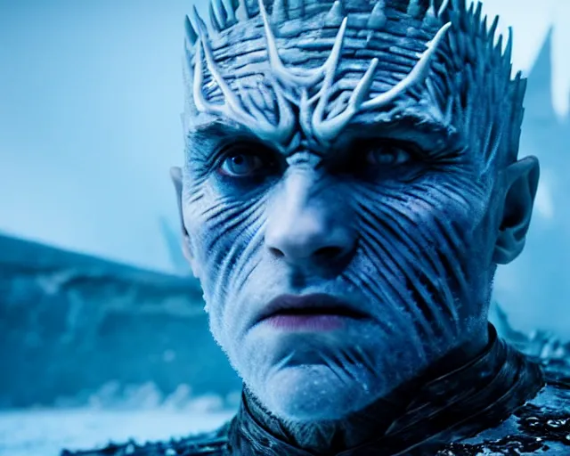 Image similar to clear ice block as night king in game of thrones, 4 k, epic, cinematic, focus, movie still, fantasy, extreme detail, atmospheric, dark colour, sharp focus