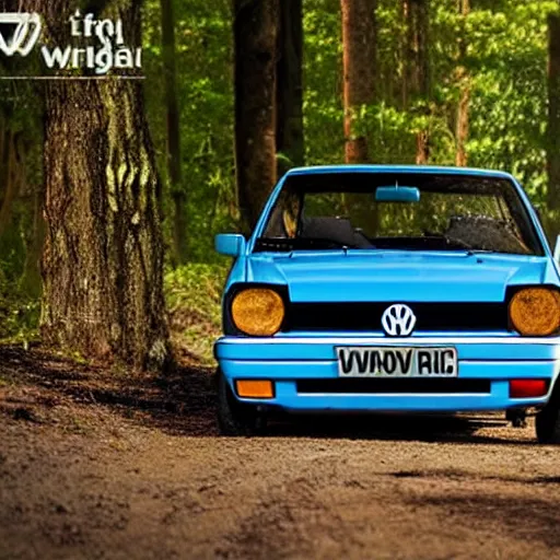 Prompt: a volkswagen jetta mk 2 by a lakeside forest, hyper realistic