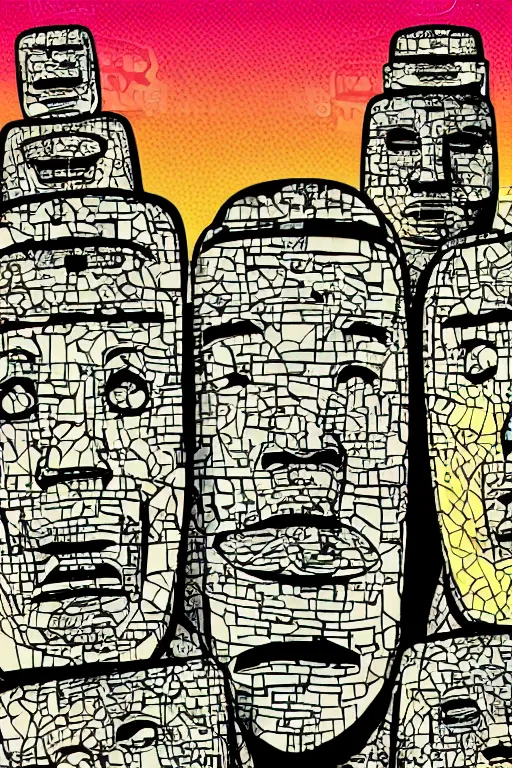 Prompt: vector moai statue digital illustration cartoon graffity street popart comics