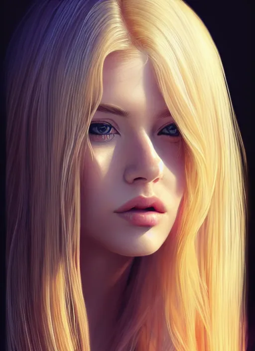 Image similar to photo of a gorgeous female with long blonde hair in the style of stefan kostic, realistic, full body shot, wide angle, sharp focus, 8 k high definition, insanely detailed, intricate, elegant, art by stanley lau and artgerm, floating embers