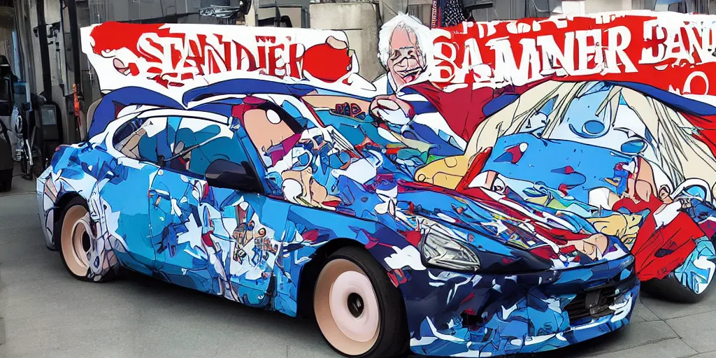 Image similar to bernie sanders, anime car wrap