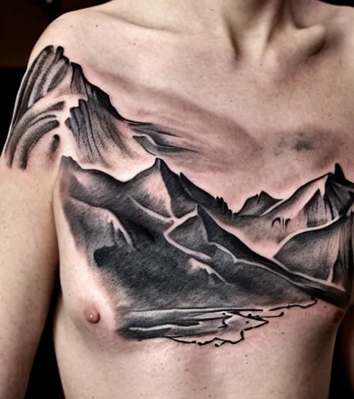 Image similar to realism tattoo sketch of a isabelledeltore face double exposure mountain scenery, in the style of matteo pasqualin, amazing detail, sharp, faded