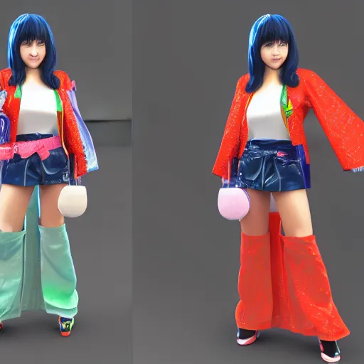 Prompt: Japanese Showa 80's idol 3D render, trending on art station