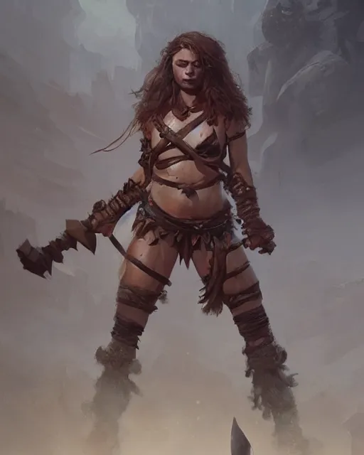 Prompt: hyper realistic photo of barbarian warrior girl, full body, cinematic, artstation, cgsociety, greg rutkowski, james gurney, mignola