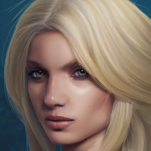 Image similar to a digital painting of a woman with blonde hair, a character portrait by Magali Villeneuve and Steve Argyle,artstation contest winner, fantasy art,digital painting, artstation h,8k,detailed,intricate,beautiful,pretty,masterpiece,sharp,focus,