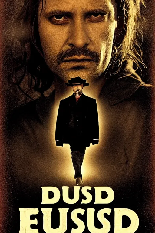 Image similar to official movie poster for alejandro landes'new surreal western film dust, starring david straithairn. 8 k print, stunning cinematography.