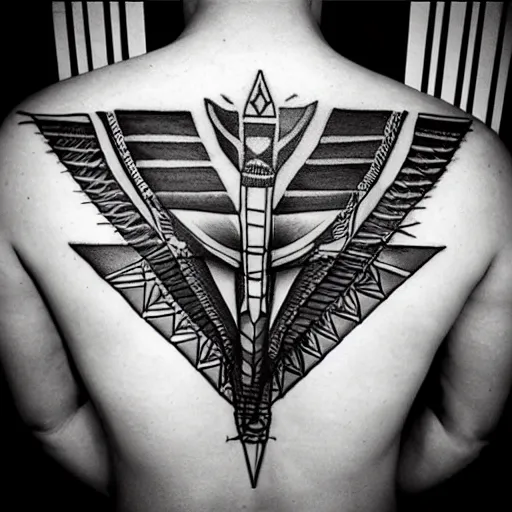 Image similar to back tattoo, Anubis, Egyptian geometry tattoo