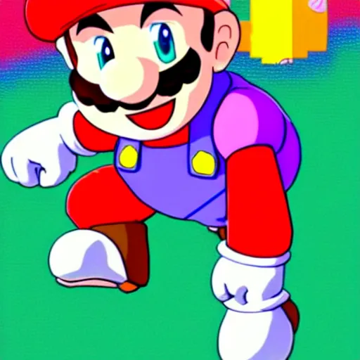 Image similar to super mario in everyday clothes cooking pasta for princess peach, sprite, vaporwave nostalgia, directed by beat takeshi, visual novel cg, 8 0 s anime vibe, kimagure orange road, maison ikkoku, sketch by akira toriyama