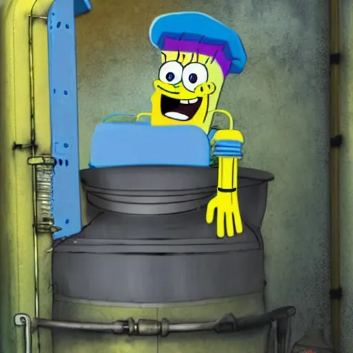 Image similar to spongebob real life in a scary boiler room, ultra realistic photograph