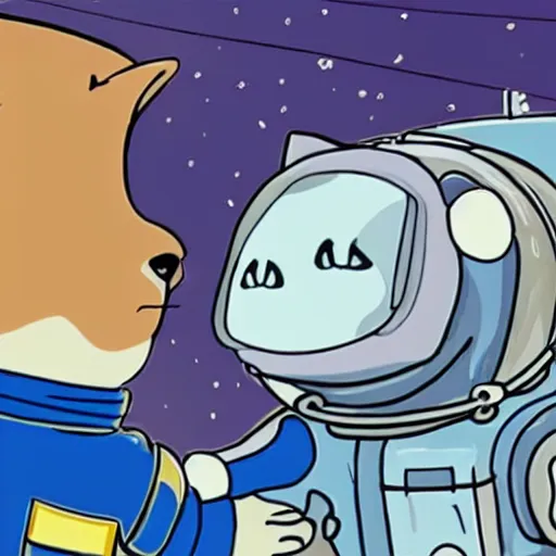 Image similar to cat astronaut shakes the hands with president