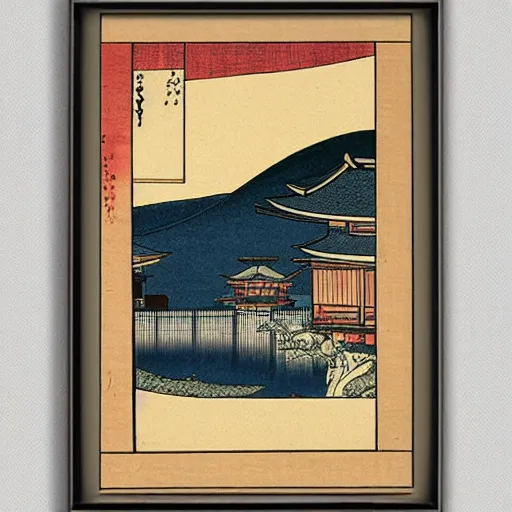 Prompt: Nevada city California in ukiyo-e style , wood block prints