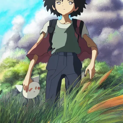 Prompt: friendly guy and small creature , with Fragile looking character portrait face made in Studio Ghibli artstyle ,highly detailed art, beautiful scene, sharp focus, smooth, 8k, anime art, fantasy, style in ghibli anime